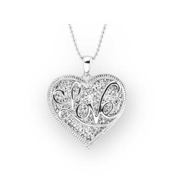 Jewelry - New Crystaluxe 'Love' Script
Overlay Pendant with Crystals in Silver, 18"